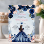 Roze Mis Quince Navy Bloemen Kroon Quinceañera Kaart<br><div class="desc">Roze Mis Quince Navy Blauw Bloemen Zilveren Kroon Quinceañera Uitnodiging 15 Anos Verjaardag</div>