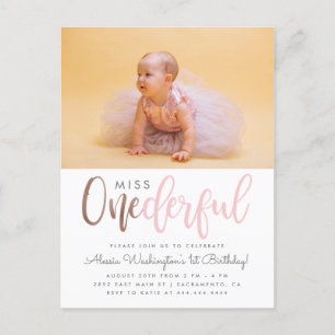 Roze Miss nederful Manuscript Foto 1st Birthday Uitnodiging Briefkaart