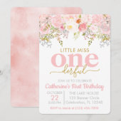 Roze Miss ONEderful Girl First Birthday Kaart (Voorkant / Achterkant)