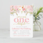 Roze Miss ONEderful Girl First Birthday Kaart (Staand voorkant)