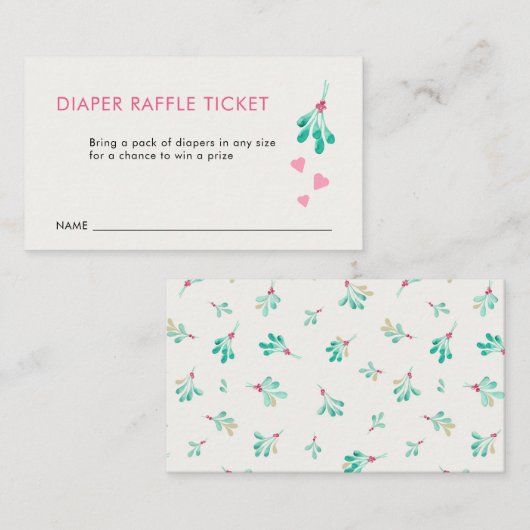 Roze Mistletoe Baby shower Luier Raffle Kaart (Voorkant / Achterkant)