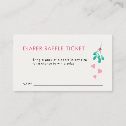 Roze Mistletoe Baby shower Luier Raffle Kaart (Voorkant)