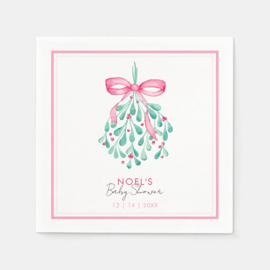Roze Mistletoe Baby shower servetten voor meisjes (Voorkant)