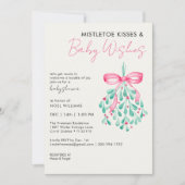 Roze Mistletoe Baby shower Uitnodiging voor Meisje (Voorkant)