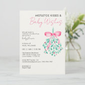 Roze Mistletoe Baby shower Uitnodiging voor Meisje (Staand voorkant)