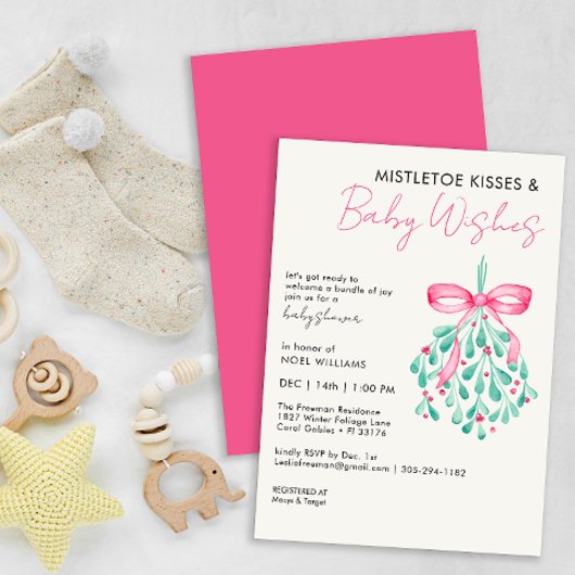Roze Mistletoe Baby shower Uitnodiging voor Meisje