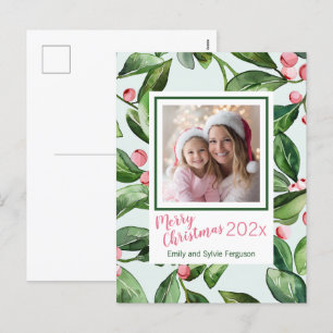 Roze Mistletoe Foto Vrolijk Kerstfeest Briefkaart