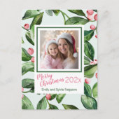 Roze Mistletoe Foto Vrolijk Kerstfeest Briefkaart (Voorkant)