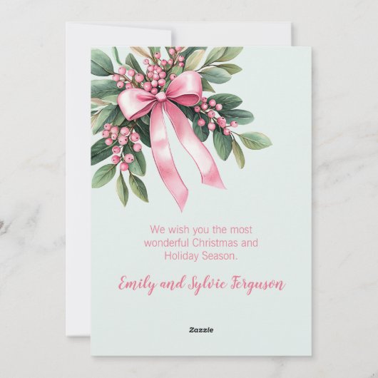 Roze Mistletoe Foto Vrolijke Kerst Kaart (Achterkant)