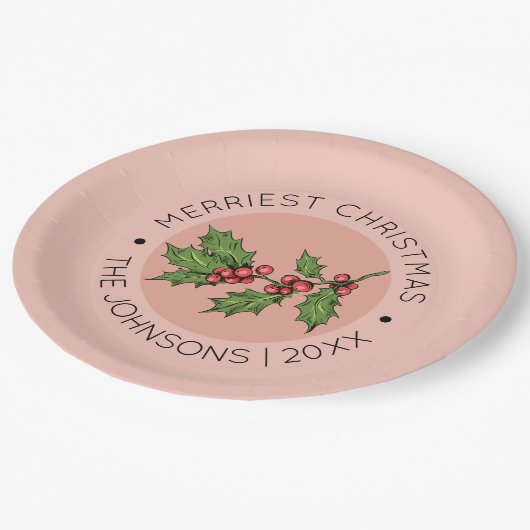 Roze Mistletoe Kerstmis feestdag Papieren Bordje (Gekanteld)