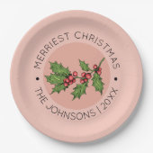 Roze Mistletoe Kerstmis feestdag Papieren Bordje (Voorkant)