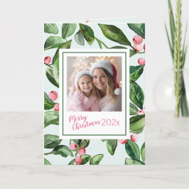 Roze Mistletoe Vrolijke Kerstkaart Feestdagen Kaart