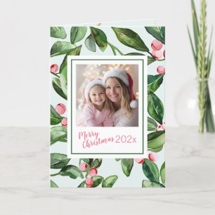 Roze Mistletoe Vrolijke Kerstkaart Feestdagen Kaart