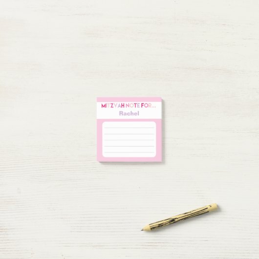 Roze Mitzvah Opmerking: 3x3 kleverige pad Post-it® Notes (Op bureau)