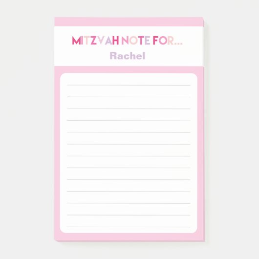 Roze Mitzvah Opmerking: 4x6 kleverig pad Post-it® Notes (Voorkant)