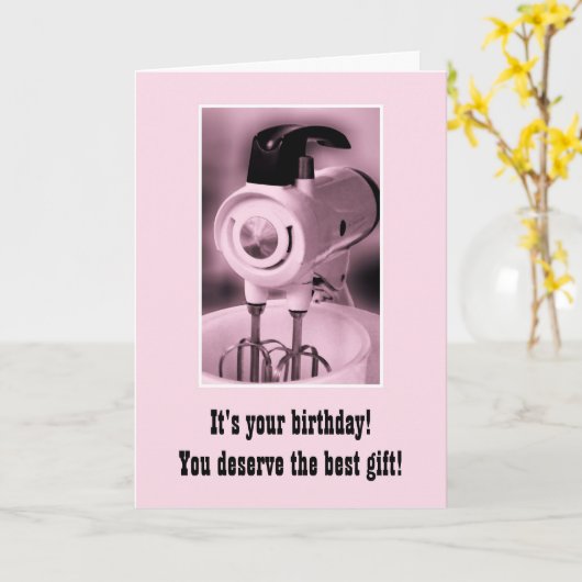  Roze Mixer Happy Birthday Humor Kaart (Gele Bloem)