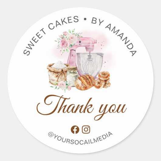 Roze Mixer Sourdough Loaf Bedankt Ronde Sticker (Voorkant)