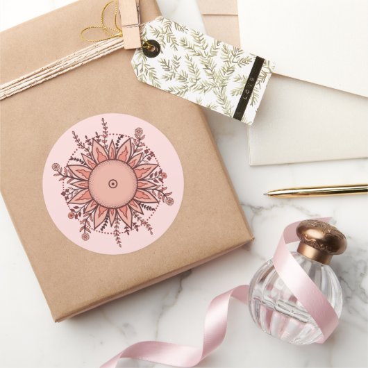 Roze & Mocha Bloemenzon Ronde Sticker (Geschenken)