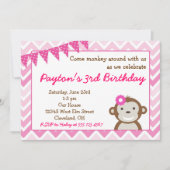 Roze Mod Monkey Birthday Party Invitation Kaart (Voorkant)