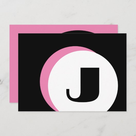 ROZE Mod Monogram Vet Initiaal Note Kaart Notitiekaartje (Voorkant / Achterkant)