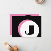 ROZE Mod Monogram Vet Initiaal Note Kaart Notitiekaartje (Voorkant / Achterkant in situ)