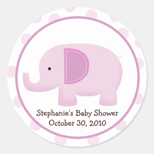 Roze Mod Olifant Baby shower Favor Sticker (Voorkant)
