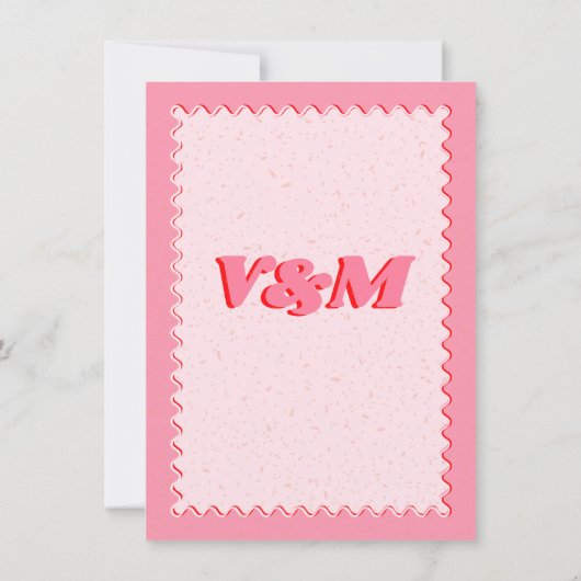 Roze Mod Retro bruiloft uitnodiging (Achterkant)