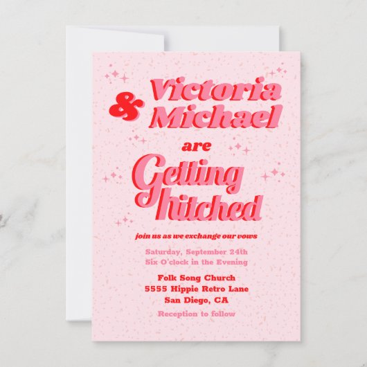 Roze Mod Retro bruiloft uitnodiging (Voorkant)