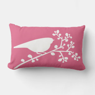 Roze Mod Single Bird en Berries {kies uw kleur} Kussen