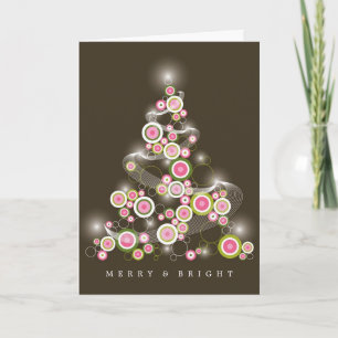 Roze modcirkels die Abstracte kerstboom gloeien Feestdagen Kaart