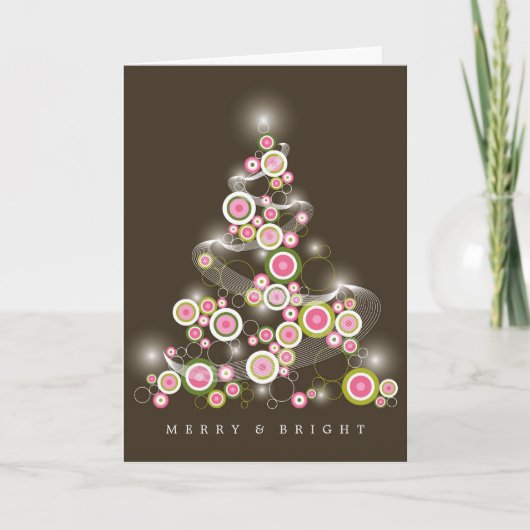 Roze modcirkels die Abstracte kerstboom gloeien Feestdagen Kaart (Voorkant)