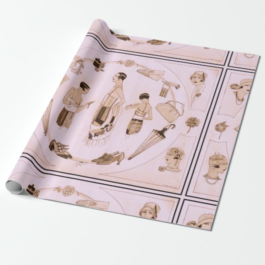 Roze Mode Accessoires van 20s Cadeaupapier (Uitgerold)