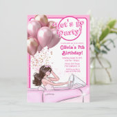 Roze Mode Doll Auto Verjaardagsfeestje Kaart (Staand voorkant)