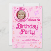 Roze Mode Doll Foto Verjaardagsfeestje Kaart (Voorkant)