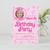 Roze Mode Doll Foto Verjaardagsfeestje Kaart (Staand voorkant)