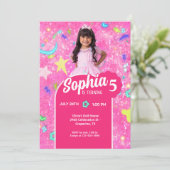 Roze Mode Doll Foto Verjaardagsfeestje Kaart (Staand voorkant)