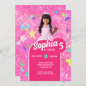 Roze Mode Doll Foto Verjaardagsfeestje Kaart (Voorkant / Achterkant)