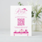 Roze Mode Dream Gown Quinceanera QR Code RSVP Kaartje (Staand voorkant)