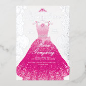 Roze Mode Droom Prinses Gown Quinceanera Party Folie Uitnodiging (Voorkant)