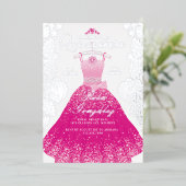 Roze Mode Droom Prinses Gown Quinceanera Party Folie Uitnodiging (Staand Voorkant)