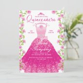 Roze Mode Droom Prinses Gown Quinceanera Party Kaart (Staand voorkant)