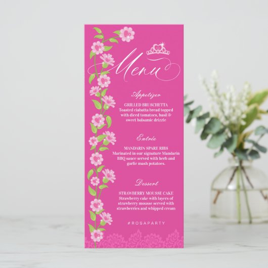 Roze Mode Droom Prinses Gown Quinceanera Party Menu (Staand voorkant)