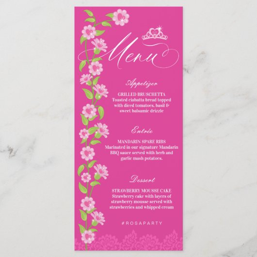 Roze Mode Droom Prinses Gown Quinceanera Party Menu (Voorkant)