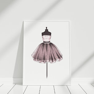 Roze Mode illustratiejurk op Mannequin Poster