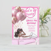 Roze Mode Melanin Doll Auto Verjaardagsfeestje Kaart (Staand voorkant)