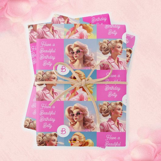 Roze Mode Personaliseer de naam van het meisje Ver Inpakpapier Vel