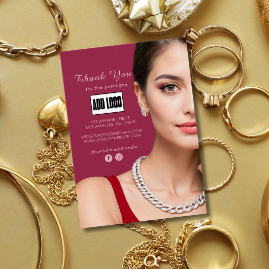 Roze Mode Sieraden Zakelijke Logo Dank u kaart