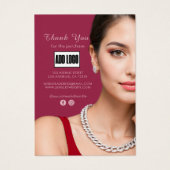 Roze Mode Sieraden Zakelijke Logo Dank u kaart (Voorkant)
