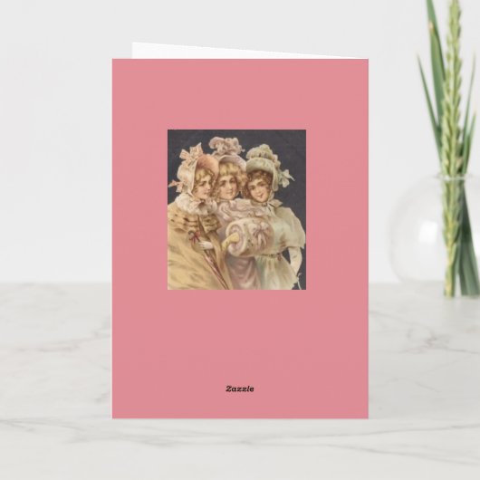 Roze  Mode Victoriaans Kerstmis Kaart (Achterkant)