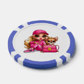 Roze modepop en puppy fleece deken poker chips (Enkel)